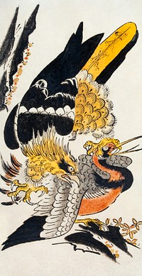 Japanese birds (18th century) vintage woodblock print by Torii Kiyomasu ll. Original public domain image from the Minneapolis Institute of Art.   Digitally enhanced by rawpixel.