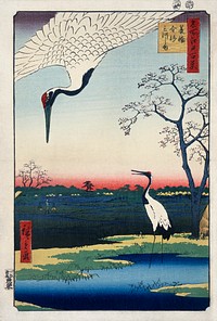 Japanese cranes (1797-1858) vintage Japanese woodcut prints. Original public domain image from the Library of Congress.   Digitally enhanced by rawpixel.