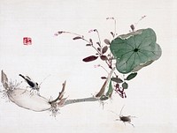 Lotus and insects (19th century) vintage Japanese painting by Urakami Shunkin. Original public domain image from the Minneapolis Institute of Art.   Digitally enhanced by rawpixel.