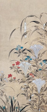 Autumn flowers (17th century) vintage Japanese painting by Tawaraya Sosetsu. Original public domain image from the Minneapolis Institute of Art.   Digitally enhanced by rawpixel.