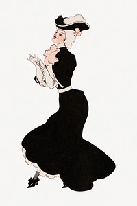 A row of daisies' Victorian woman illustration.  Remastered by rawpixel