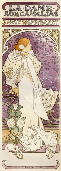 La Dame Aux Camélias (1896) by Alphonse Mucha. Original public domain image. Digitally enhanced by rawpixel.