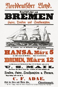 Norddeutscher Lloyd Bremen, German shipping company newspaper. Original public domain image from the Library of Congress. Digitally enhanced by rawpixel.