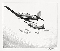 U.S.N. scout bombers, aesthetic etching. Original public domain image by George C. Ashley from the Library of Congress. Digitally enhanced by rawpixel.
