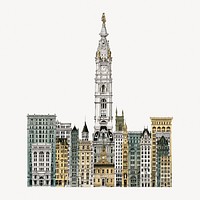 Aesthetic sky-scrapers of Philadelphia illustration.  Remastered by rawpixel