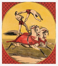 Two acrobats, aesthetic chiaroscuro woodcut. Original public domain image from the Library of Congress. Digitally enhanced by rawpixel.