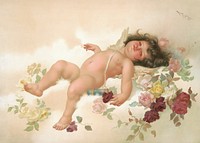 Aesthetic cherub, chromolithograph print. Original public domain image from the Library of Congress. Digitally enhanced by rawpixel.