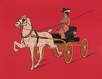 Woman on a carriage, aesthetic woodcut. Original public domain image from the Library of Congress. Digitally enhanced by rawpixel.