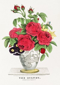 Aesthetic lithograph rose vase. Original public domain image by Nathaniel Currier from the Library of Congress. Digitally enhanced by rawpixel.