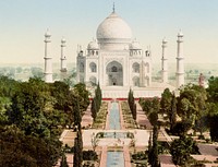 Agra, Taj Mahal, aesthetic print. Original public domain image  by Photoglob Zürich from the Library of Congress. Digitally enhanced by rawpixel.