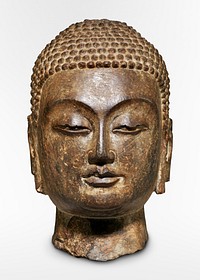 Head of Buddha, limestone sculpture. Original public domain image from The Minneapolis Institute of Art. Digitally enhanced by rawpixel.