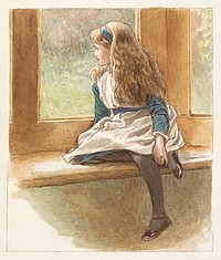 Girl at a window (1840-1895) print by Robert Barnes. Original public domain image from Yale Center for British Art. Digitally enhanced by rawpixel.