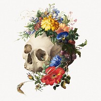 Aesthetic vanitas floral skull illustration.  Remastered by rawpixel