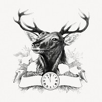 Aesthetic elk head psd.   Remastered by rawpixel