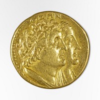 Oktodrachm with Busts of Ptolemy I and Berenike I (246–221 BC) metal work. Original public domain image from the Saint Louis Art Museum. Digitally enhanced by rawpixel.