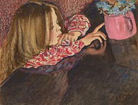 Girl with a vase of flowers (1902) aesthetic painting by Stanislaw Wyspianski. Original public domain image from Wikimedia Commons. Digitally enhanced by rawpixel.