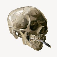 Aesthetic Vincent van Gogh's smoking skull illustration.  Remastered by rawpixel