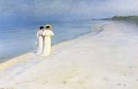 Summer evening on Skagen's Beach (1893) aesthetic painting by Peder Severin Krøyer. Original public domain image from Wikimedia Commons. Digitally enhanced by rawpixel.