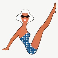 Tanned woman in blue swimsuit clipart psd.  Remixed by rawpixel.