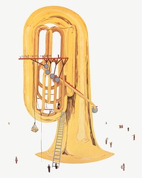 Gold tuba, music instrument clipart psd. Original public domain image from the Library of Congress. Digitally enhanced by rawpixel.