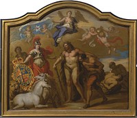 Allegory of the Power of Great Britain by Land, design for a decorative panel for George I's ceremonial coach (ca. 1718) painting in high resolution by James Thornhill.  