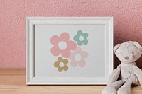 Picture frame mockup psd, minimal kids room decoration, home interior design