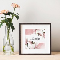 Wooden picture frame mockup psd, spring decoration, home interior design