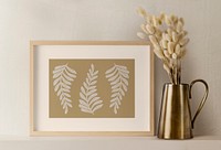 Picture frame mockup psd, botanical artwork, gold flower vase