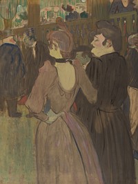 La Goulue and Her Sister (1892) drawing in high resolution by Henri de Toulouse–Lautrec.  