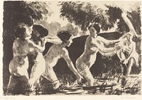 Bathers Wrestling (Baigneuses luttants) (ca. 1896) by Camille Pissarro.  