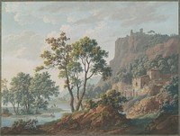 River Landscape with Castles and Fishermen (1817) by Baron Louis–AlbertGuillain Bacler d'Albe.  