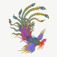 Colorful phoenix bird, Chinese animal illustration psd