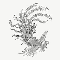 Ancient phoenix bird, Chinese animal tattoo psd