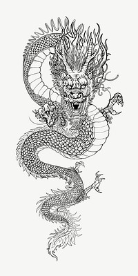 Ancient Chinese dragon, oriental animal illustration psd