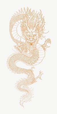 Golden dragon, traditional Chinese animal illustration psd