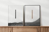 Frames mockup on wooden sideboard table psd