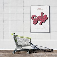 Supermarket sign mockup, sale promotion on a wall psd