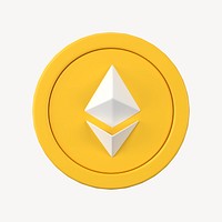 3D Ethereum blockchain cryptocurrency icon, open-source finance psd