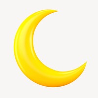 Yellow half-moon sticker, 3D illustration psd