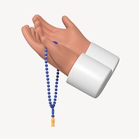Praying hands 3D clipart, Islamic prayer beads psd