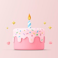 Birthday cake clipart, 3d graphic psd