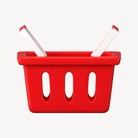 Red shopping basket, supermarket, 3D object illustration psd