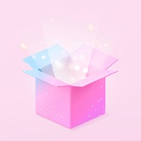 Open mystery box, 3D aesthetic illustration psd