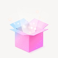 Open mystery box, 3D aesthetic illustration psd