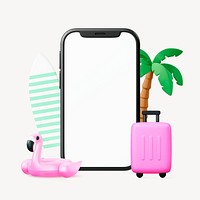 3D phone screen collage element, summer design psd