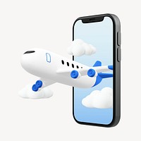 3D travel ad collage element, plane phone screen design psd