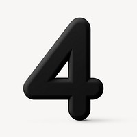 4 number sticker, 3D rendering font in black psd