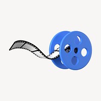 Movie reels 3D sticker, blue design psd