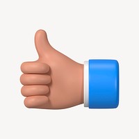 Thumbs up hand gesture, 3D illustration psd