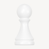 Pawn chess piece clipart, 3D white graphic